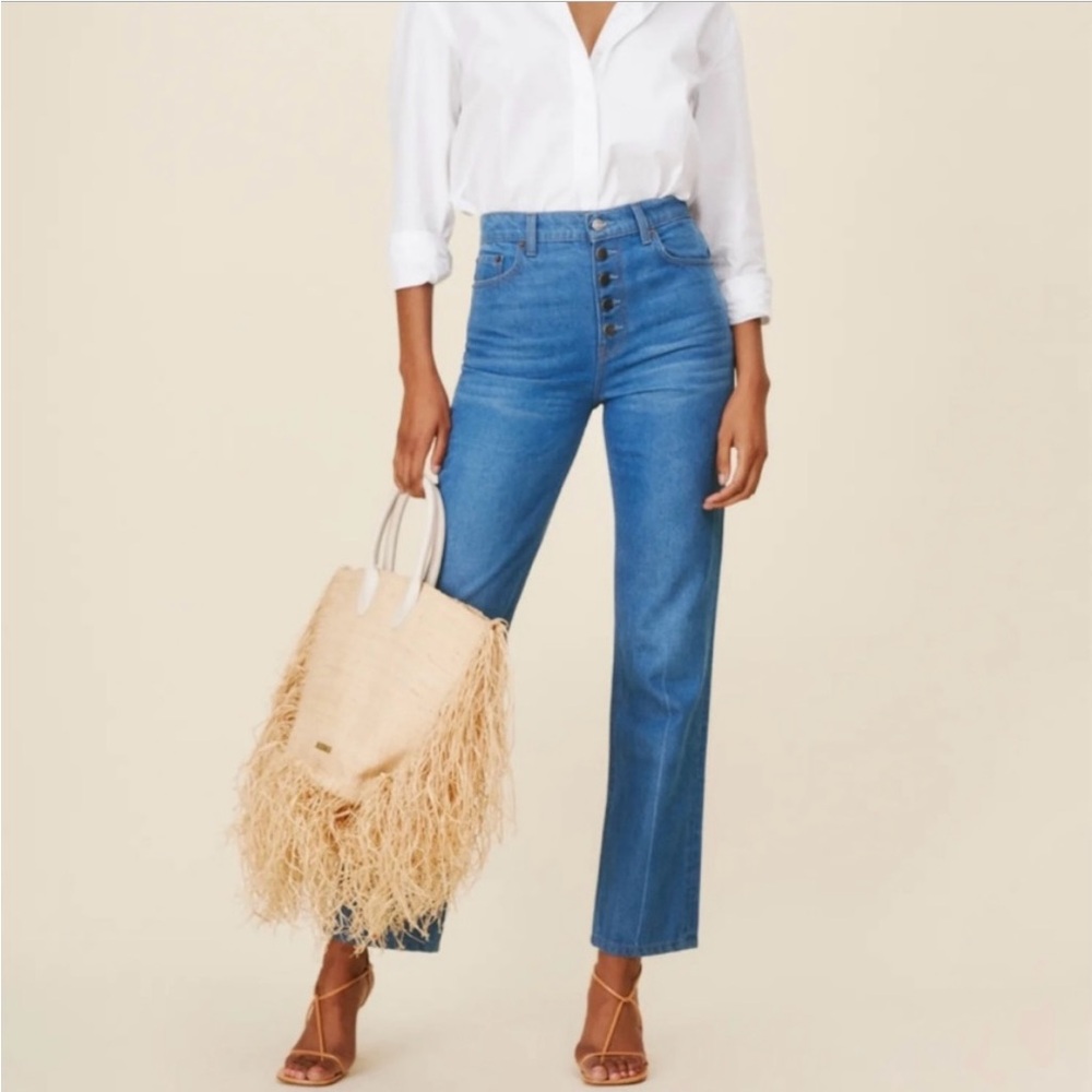 Reformation Cynthia Button High-Waisted Straight Jeans Zenia wash